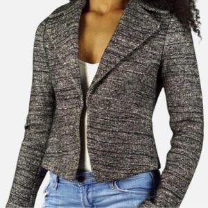 Banana Republic Camille Peplum Blazer Jacket Black tweed cropped long sleeve 8